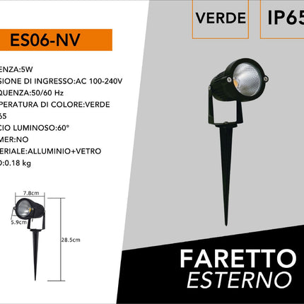 Faretto led cob 5 watt con picchetto e staffa per esterno proiettore da giardino luci da esterno luce fredda 6500k calda 3000k naturale 4000k e verde enzoled
