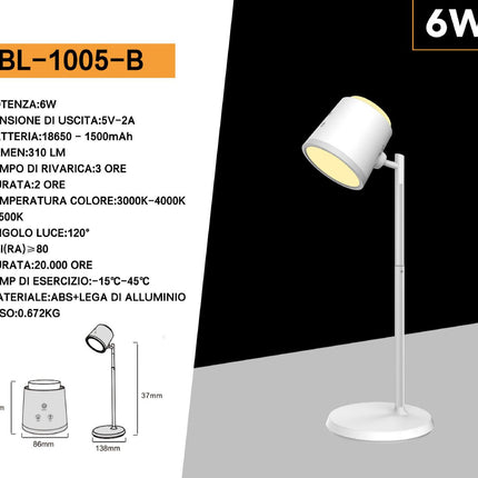 Lampada doppio uso da scrivania e applique a led 6 watt touch 2 riflettore dimmerabile 3 colorazioni enzoled