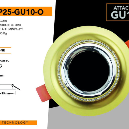 Portafaretto a incasso tondo con brillantini oro argento porta faretto per controsoffittatura illuminazione luce camere soggiorno cucina enzoled