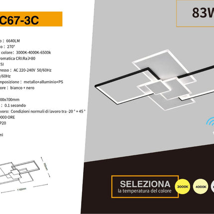 Lampadario da soffitto a led 83 watt plafoniera cct tre colorazione 3000k 4000k 6500k lampada moderna bluetooth con telecomando enzoled