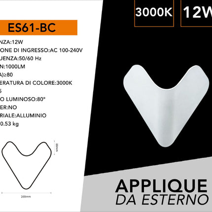 APPLIQUE ESTERNO/12W/3000K/BIANCO - enzoled