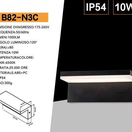 Applique a led 10 watt lampada da parete per balconi giardino IP54 CCT switch enzoled