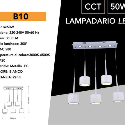 Lampadario da soffitto a sospensione a led 50 watt con paralumi rotondi bianchi lampada sospesa tripla accensione enzoled