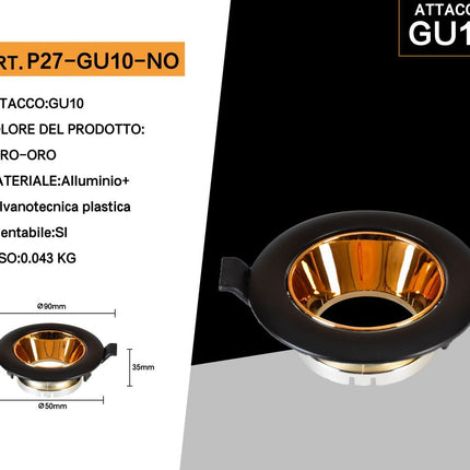 Portafaretto tondo orientabile ad incasso per soffitto supporto per faretto controsoffitta Ø 75 mm vari colori enzoled