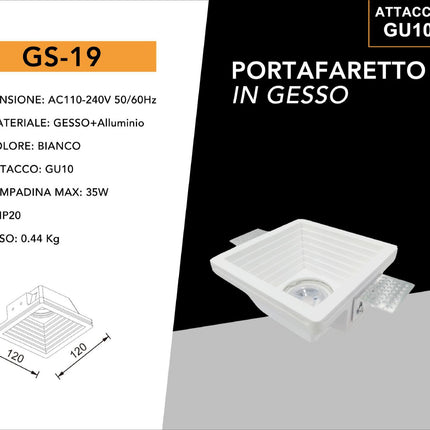 Portafaretto da incasso in gesso verniciabile  a scomparsa portalampada supporto per faretti  GU10 MR16 enzoled