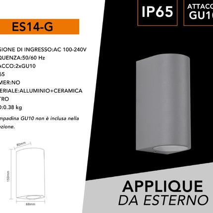 APPLIQUE DA MURO/ESTERNO/2XGU10/GRIGIO - enzoled