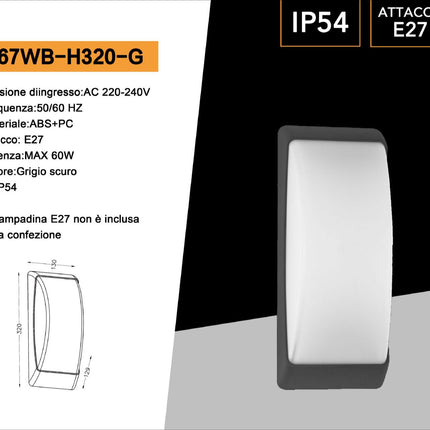 Applique a parete per esterno lampada da muro per balconi terrazzo attacco E27 grigio IP54 enzoled