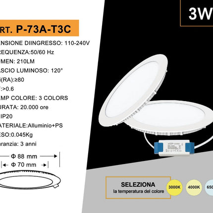 Pannello led incasso rotondo slim plafoniera 3 6 12 18 20 24 watt cct tre colorazione di luce fredda calda naturale selezionabile enzoled