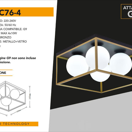 Plafoniera da soffitto minimalista lampada in metallo nero bronzo con 4 sfere in vetro per camera da letto G9 enzoled