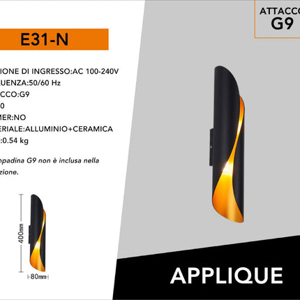 Applique ultra moderno a spirale da parete lampada design 2 attacchi g9 in alluminio per interni enzoled