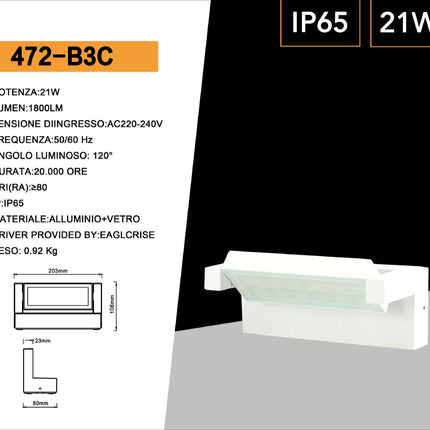 Applique da parete per esterno 21 watt tecnologia cct 3 tonalità di luce lampada da muro inclinabile a led IP65 enzoled