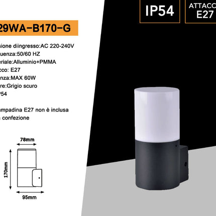 Applique da esterno da parete lampada da muro per balconi terrazzi attacco E27 IP54  bianco o grigio enzoled