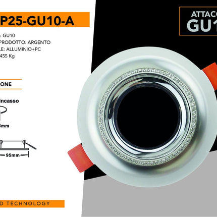 Portafaretto a incasso tondo con brillantini oro argento porta faretto per controsoffittatura illuminazione luce camere soggiorno cucina enzoled