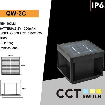 Faretto led 10 watt con pannello solare a cubo applique da parete segnpasso da terra tecnologia cct per esterno IP65 enzoled