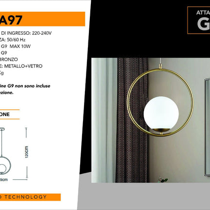 Lampadario a sospensione minimalista lampada per tavolo in metallo bronzo con sfera in vetro per cucina camera da letto G9 enzoled