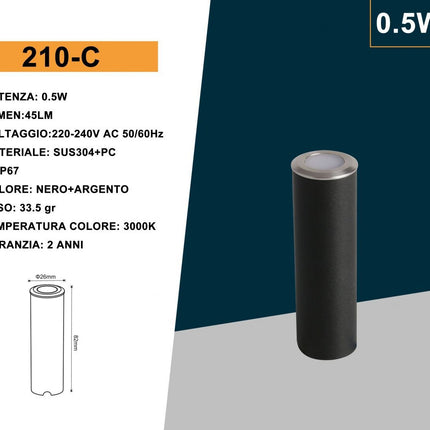 Faretto segnapasso a led 0,5 watt punto luce da incasso per esterno luci per vialetti giardino IP67 enzoled