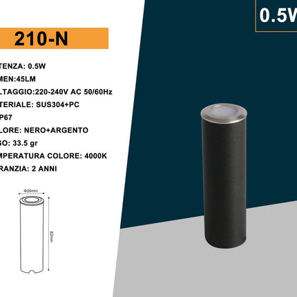 Faretto segnapasso a led 0,5 watt punto luce da incasso per esterno luci per vialetti giardino IP67 enzoled