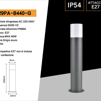 Lampione da giardino moderno 44 cm lampioncino da terra bianco o grigio per vialetti illuminazione per esterno con attacco E27 IP44 enzoled