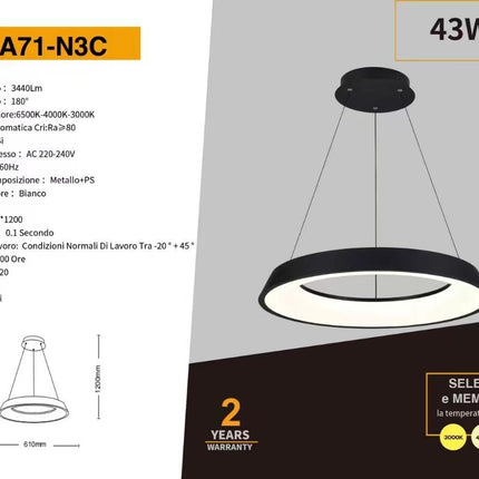 Lampadari a led 43 watt tre colorazioni di luce lampada da soffitto a sospensione ultra moderno cucina soggiorno enzoled
