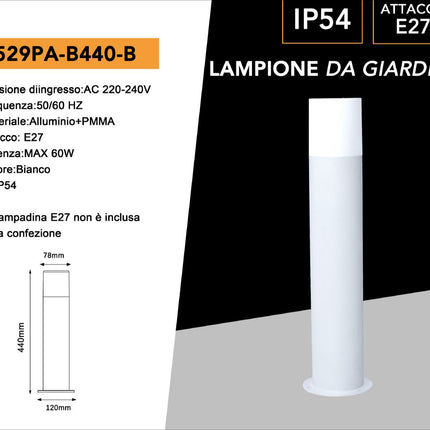 Lampione da giardino moderno 44 cm lampioncino da terra bianco o grigio per vialetti illuminazione per esterno con attacco E27 IP44 enzoled