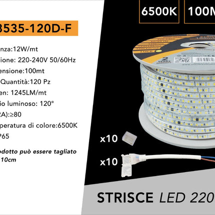 Striscia 120 led 3535 1 metro per interno ed esterno strip led flessibile 12 watt 220v luce fredda calda naturale IP65 enzoled