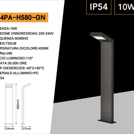 Lampione da giardino o applique da parete a led ultra moderno 10 watt IP54 luce naturale 4000k enzoled