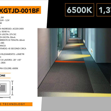 Faretto segnapassi con placca nera da muro con sensore di movimento pir 1,3 watt per cassetta 503 luce fredda 6500k calda 3000k naturale 4000k enzoled