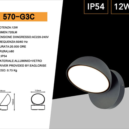 Applique a led da esterno 12 watt con teconologia cct 3 tonalità di luce lampada da parete bianco o grigio enzoled