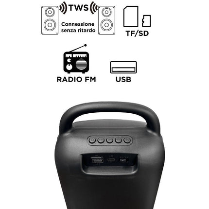 Cassa bluetooth TWS radio FM luci led RGB 40W ricaricabile USB/TF enzoled