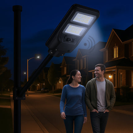 Lampione faro LED solare 100W con sensore di prossimità con palo IP65 enzoled