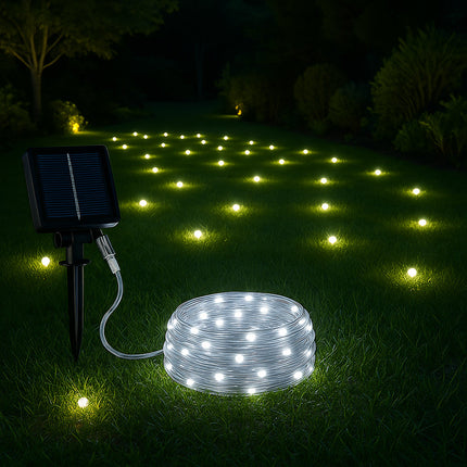 Filo 100 led 10M pannello solare picchetto vari colorazioni di luce enzoled
