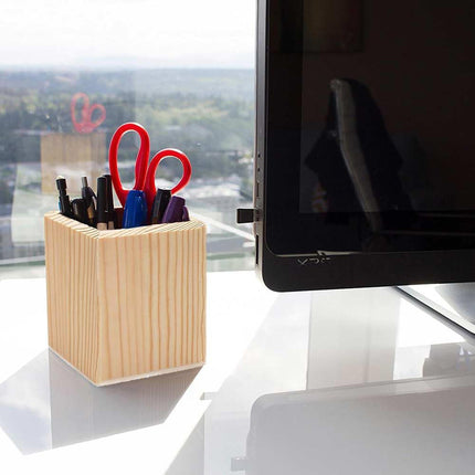 Portapenne quadrato in legno da scrivania portaoggetti organizer contenitore per cancelleria personalizzabile per decoupage - enzoled