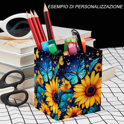 Portapenne quadrato in legno da scrivania portaoggetti organizer contenitore per cancelleria personalizzabile per decoupage - enzoled
