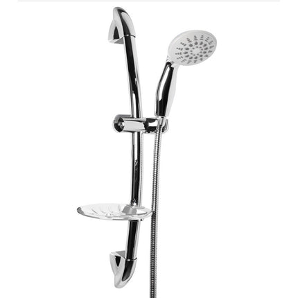 Saliscendi cromato con soffione multigetto diametro 10 cm per doccia staffa regolabile con porta sapone supporto orientabile scorrimento per regolare altezza 70 cm - enzoled