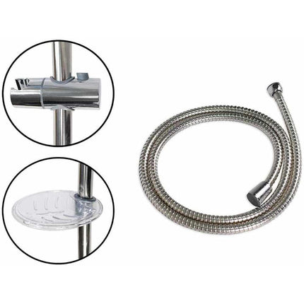 Saliscendi cromato con soffione multigetto diametro 10 cm per doccia staffa regolabile con porta sapone supporto orientabile scorrimento per regolare altezza 70 cm - enzoled