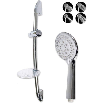 Saliscendi cromato con soffione multigetto diametro 10 cm per doccia staffa regolabile con porta sapone supporto orientabile scorrimento per regolare altezza 70 cm - enzoled