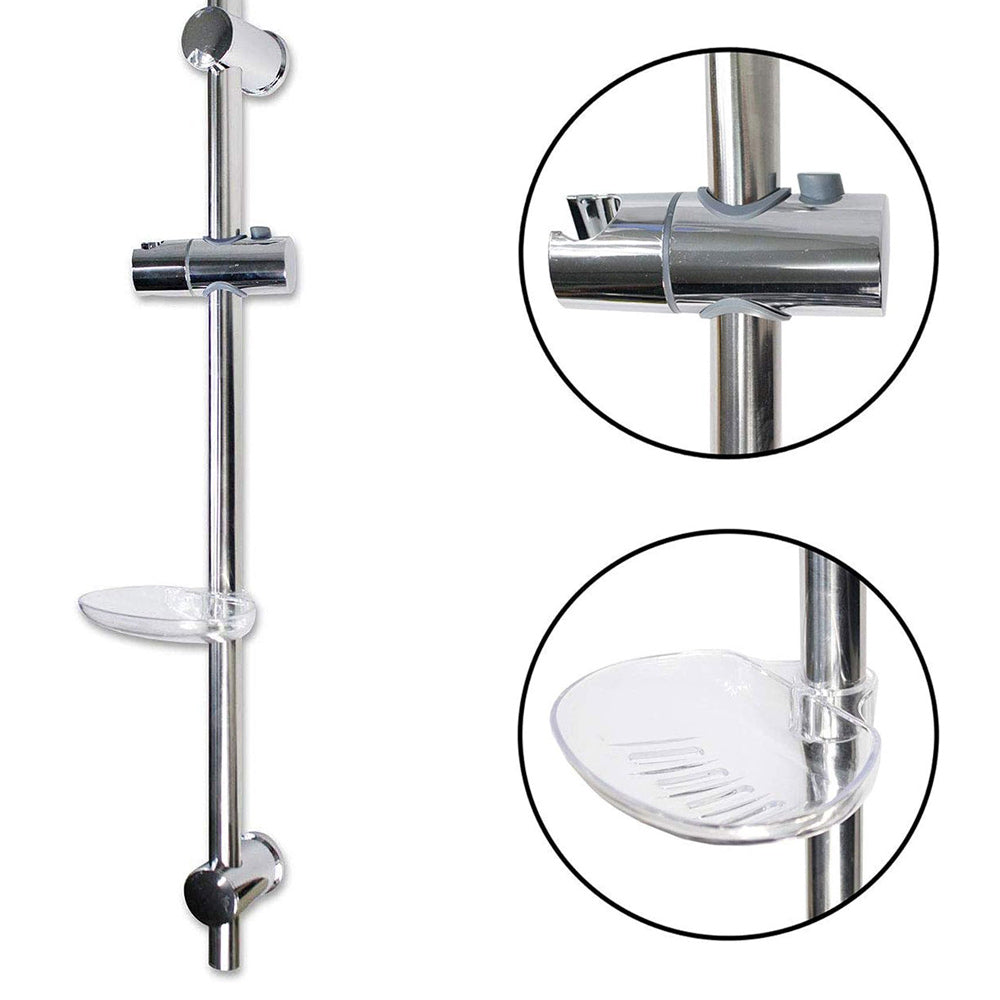 Saliscendi cromato per soffione doccia regolabile con porta sapone supporto con tasto orientabile scorrimento per regolare altezza 70 cm - enzoled