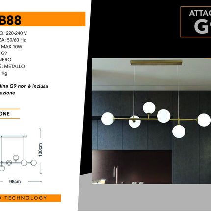 Lampadario a sospensione da soffitto con 6 sfere in vetro lampada decorativa bronzo per soggiorno cucina attacco g9 enzoled