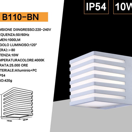 Applique da muro per esterno a led 10 watt lampada decorativa a strisce cubo bianco da parete per facciata balcone terrazzo IP54 enzoled