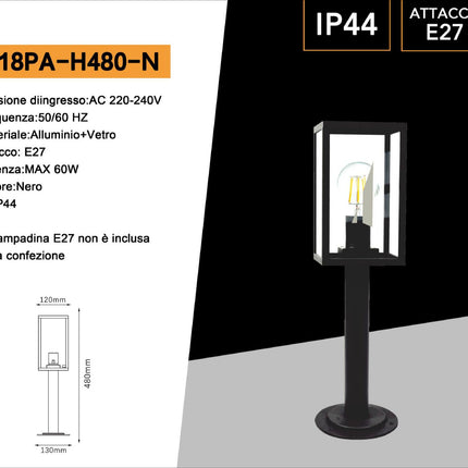 Lampione da giardino 48 cm lampioncino da terra per vialetti bianco o nero con attacco E27 IP44 enzoled