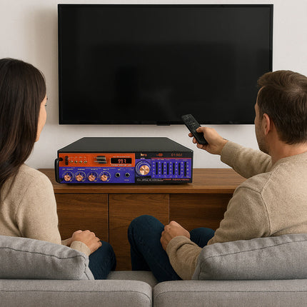 Amplificatore bluetooth audio 2 ingressi microfono FM con telecomando