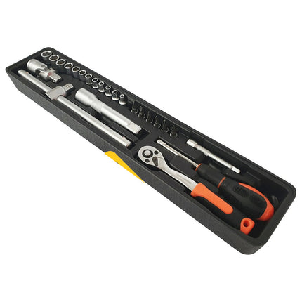 Cassetta 5 scomparti per attrezzi con 85 accessori valigetta in metallo utensili bussole giraviti fai da te - enzoled