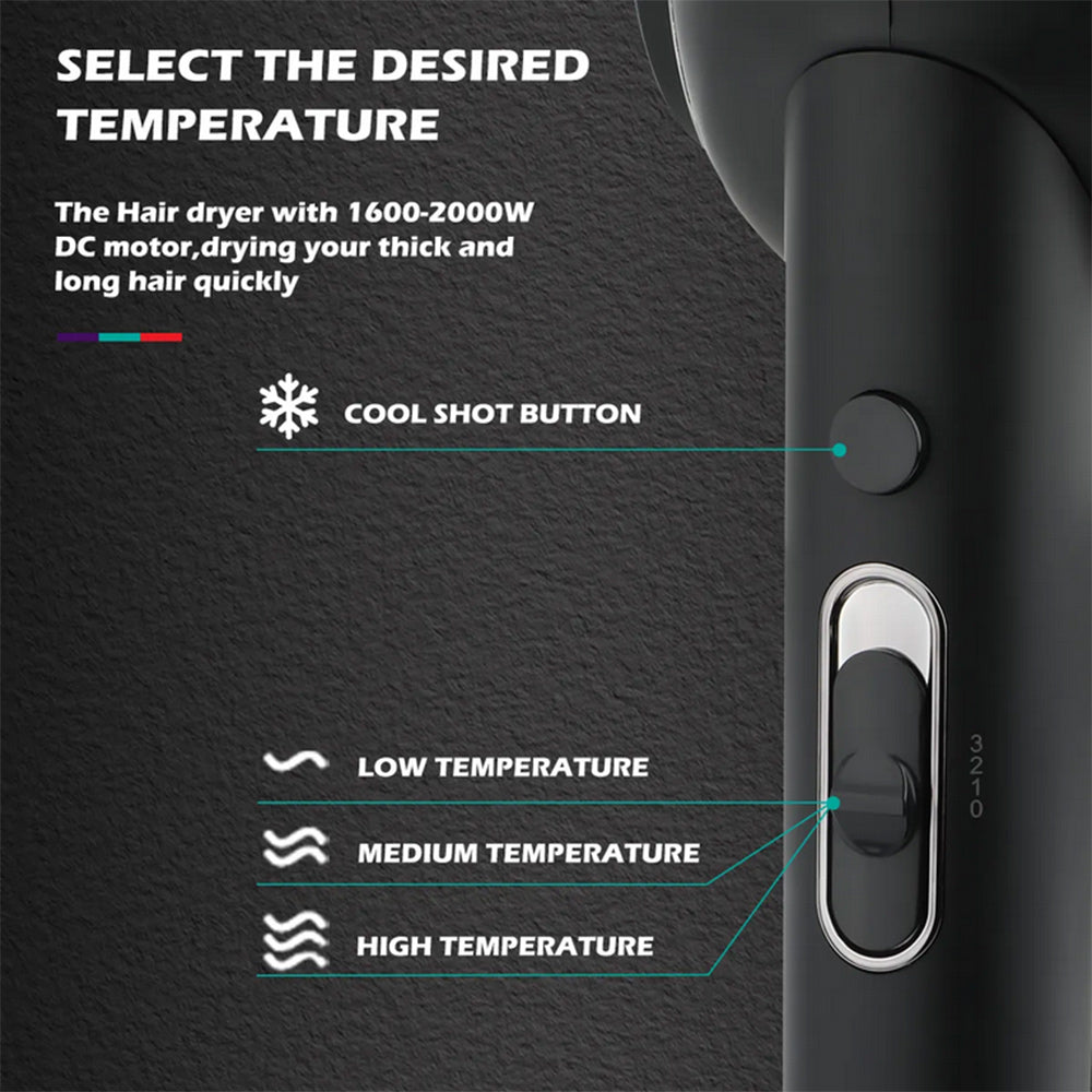 Asciugacapelli professionale VGR portatile pieghevole 1600-2000 watt HAIR DRYER 3 temperature di calore 420 - enzoled