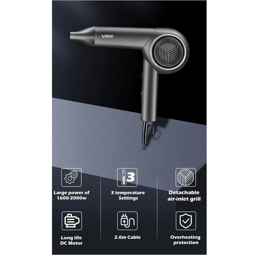 Asciugacapelli professionale VGR portatile pieghevole 1600-2000 watt HAIR DRYER 3 temperature di calore 420 - enzoled