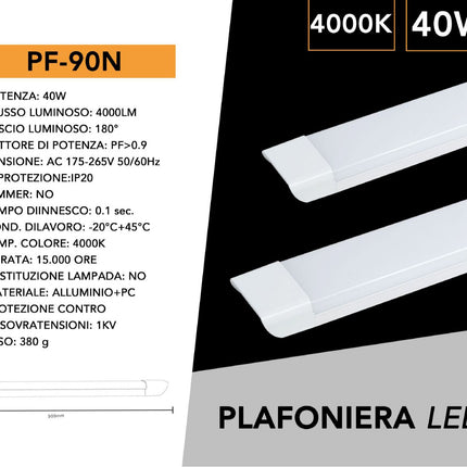 Plafoniera led slim sottopensile tubo neon 40 watt 90 cm per soffitto mensole ripiani luce fredda 6500k naturale 4000k calda 3000k enzoled