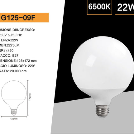 Lampadina a led 21 watt attacco e27 a globo G125 luce fredda 6500k calda 3000k naturale 4000k enzoled