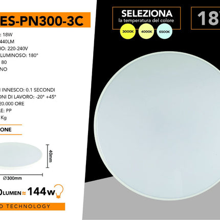 Plafoniera a led ultra slim 18 32 e 42 watt impermeabile tecnologia cct tripla colorazione di luce IP44 enzoled