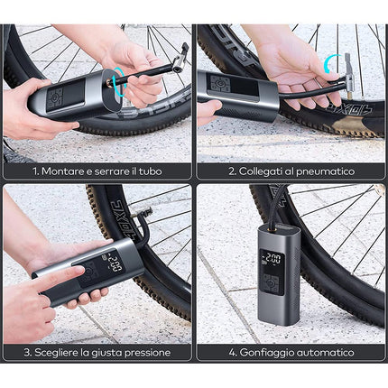 Compressore ad aria con vari accessori gonfiatore per ruote auto e moto ricaricabile - enzoled