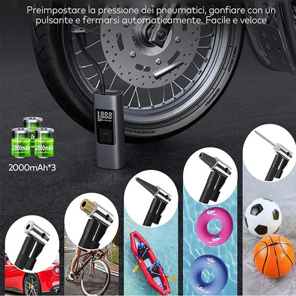 Compressore ad aria con vari accessori gonfiatore per ruote auto e moto ricaricabile - enzoled