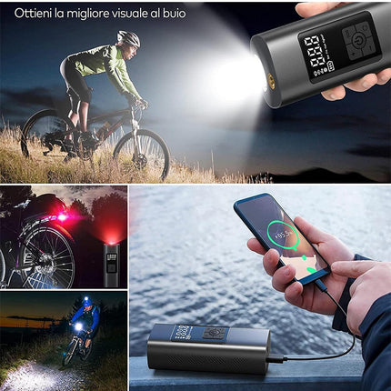 Compressore ad aria con vari accessori gonfiatore per ruote auto e moto ricaricabile - enzoled